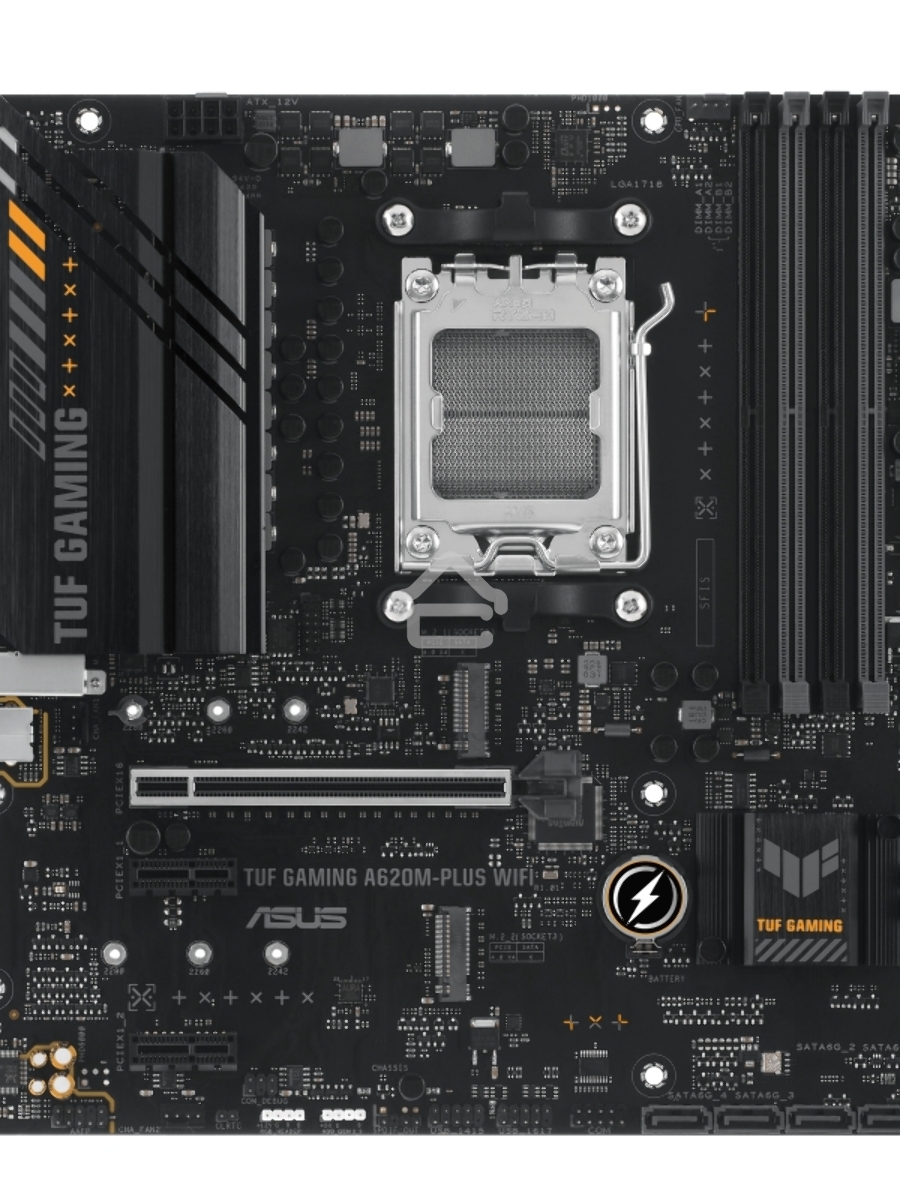Материнская плата ASUS TUF GAMING A620M-PLUS WIFI, AM5, AMD A620, 4xDDR5, 4xSATA, 2xM.2, 1xPCIe 4.0 x16, 2xPCIe x1, 2xDP, 1xHDMI, 1x 2.5Gb LAN, 4xUSB-A 2.0, 2xUSB-A 3.2 Gen 1, 3x3.5 мм, 7.1, mATX