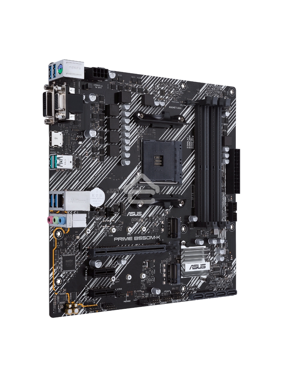 Материнская плата ASUS PRIME B550M-K, AM4, AMD B550, 4xDDR4, 4xSATA, 2xM.2, 1xPCIe 4.0 x16, 2xPCIe x1, 1xDVI-D, 1xHDMI, 1xVGA, 1x 1Gb LAN, 4xUSB 3.2 Gen 1, 2xUSB 3.2 Gen 2, 3x3.5 мм, 7.1, mATX
