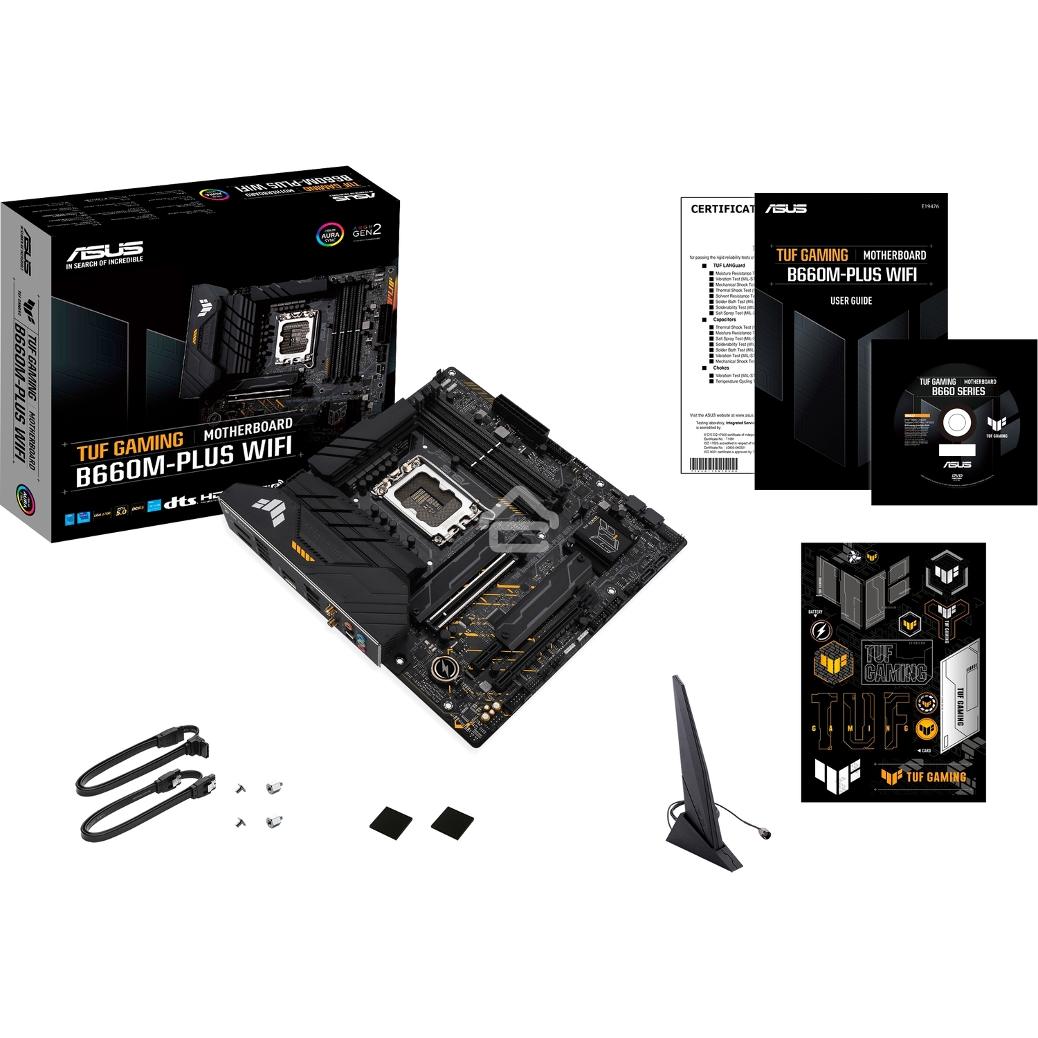 Материнская плата ASUS TUF GAMING B660M-PLUS WIFI, LGA 1700, Intel B660, 4xDDR5, 4xSATA, 2xM.2, 1xPCIe 5.0 x16, 1xPCIe 3.0 x4, 1xPCIe x1, 1xDP, 1xHDMI, 1x 2.5Gb LAN, 4xUSB-A 3.2 Gen 2, 1xUSB-A 3.2 Gen 1, 2xUSB 2.0, 1xUSB-C 3.2 Gen 2x2, 5x3.5 мм, 7.1, mATX