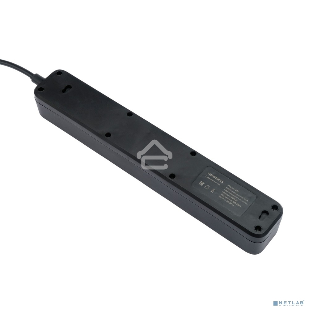 Сетевой фильтр Гарнизон 2.0 EPS-5-B-5, 5 р, 10А, 5 м, ур.защиты 2+, черный, пакет