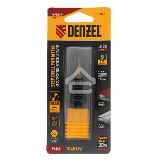 Сверло ступенчатое Denzel 4-6-8-10-12-14-16-18-20 мм, Р6М5, 6-гр. хвостовик 723603