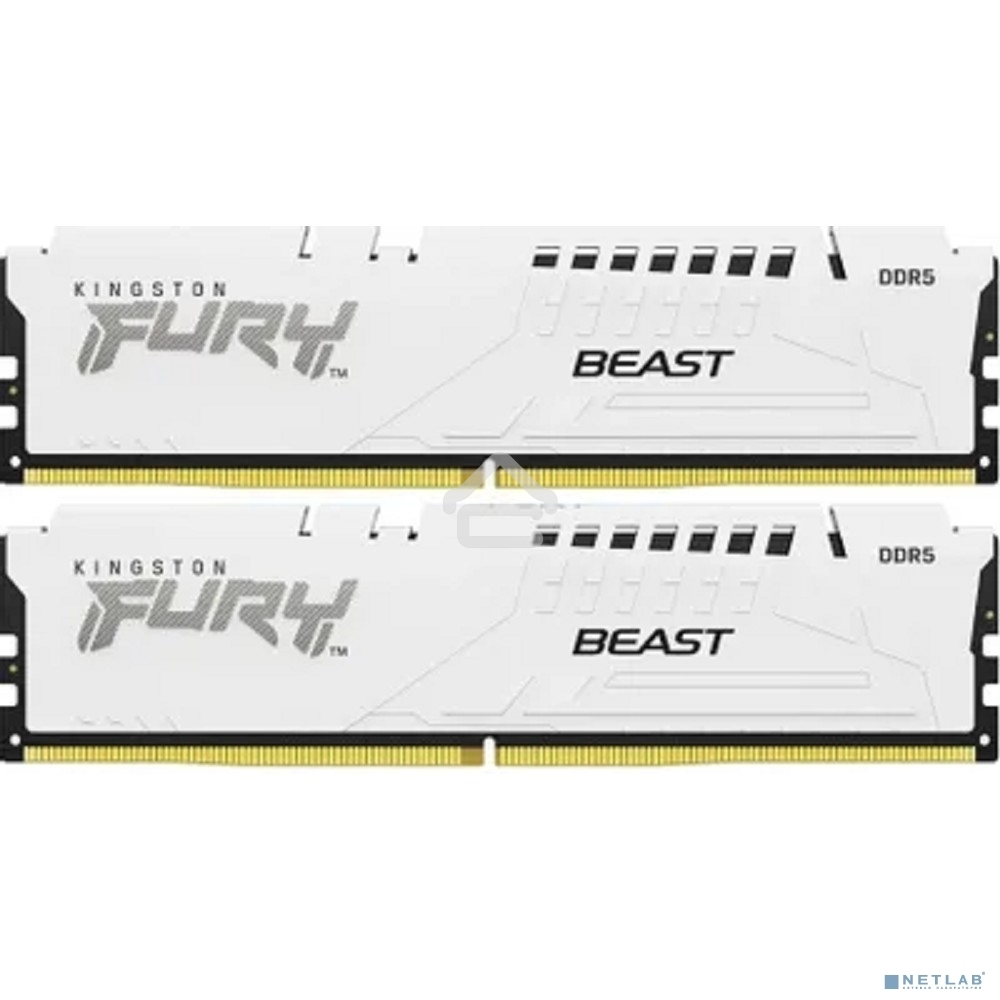 Оперативная память Kingston Fury Beast, DDR5, 32Gb (2x16 Gb), 5600 MHz, CL36, DIMM, радиатор, белый