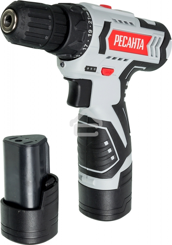 Дрель-шуруповерт аккумуляторная Ресанта ДА-12-2ЛК 75/14/2, Аккумуляторная, 12В, 2 АКБ, Кейс