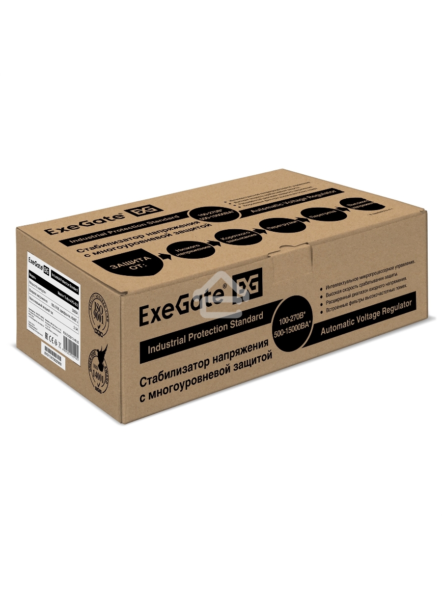 Стабилизатор напряжения ExeGate Master Turbo AVS-500 (500ВА, 100-265В, цифр. индикация вход/вых. напряжения, 220В±8%, КПД 98%, 5 уровней защиты, задержка, усиленный метал.корпус, евророзетка, RTL)