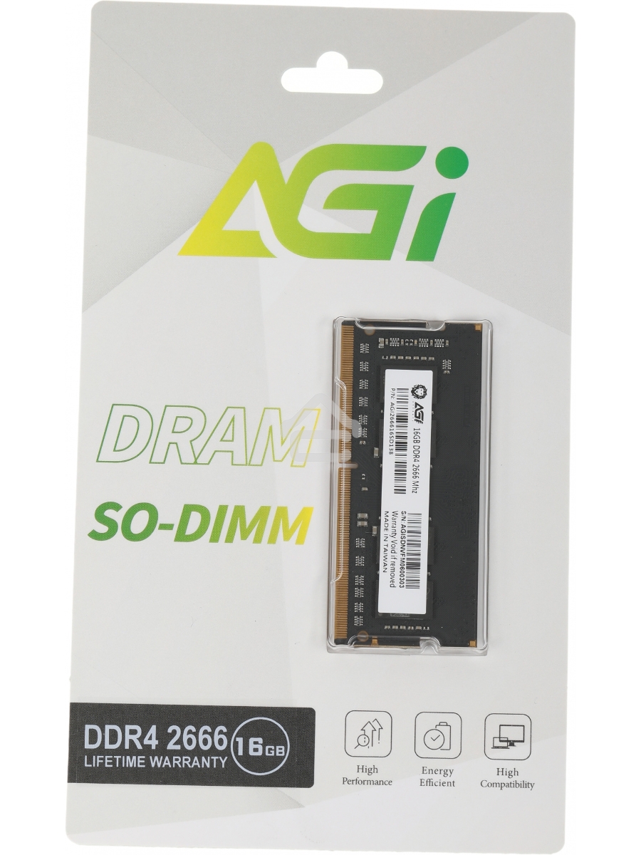 Оперативная память AGI 16GB (1x16GB), DDR4, 2666MHz, CL19, SO-DIMM