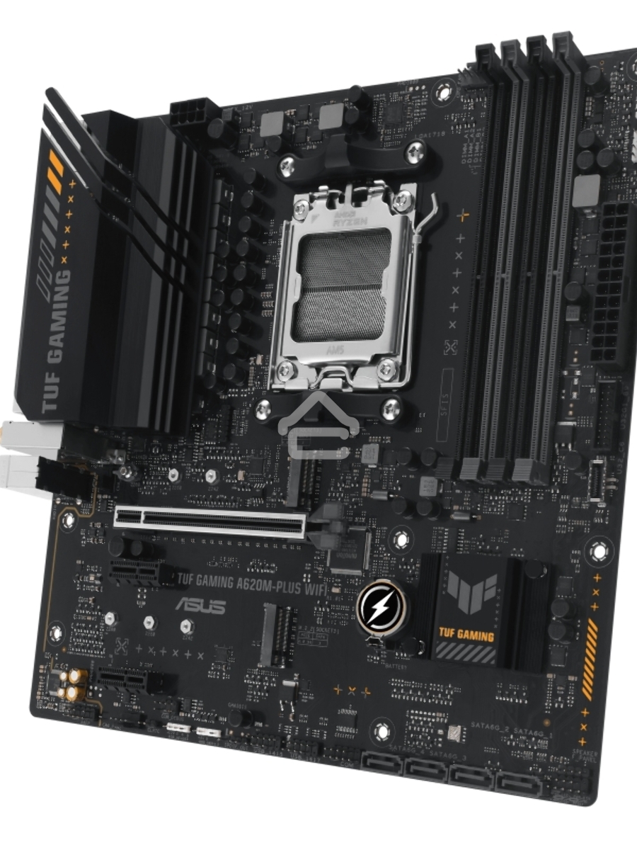 Материнская плата ASUS TUF GAMING A620M-PLUS WIFI, AM5, AMD A620, 4xDDR5, 4xSATA, 2xM.2, 1xPCIe 4.0 x16, 2xPCIe x1, 2xDP, 1xHDMI, 1x 2.5Gb LAN, 4xUSB-A 2.0, 2xUSB-A 3.2 Gen 1, 3x3.5 мм, 7.1, mATX