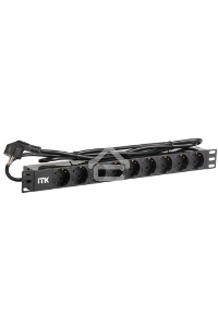 Блок ITK PDU 9 розеток DIN49440 (нем. cтанд.) 1U, шнур 2м вилка DIN49441 (нем. станд.), профиль из ПВХ, черный