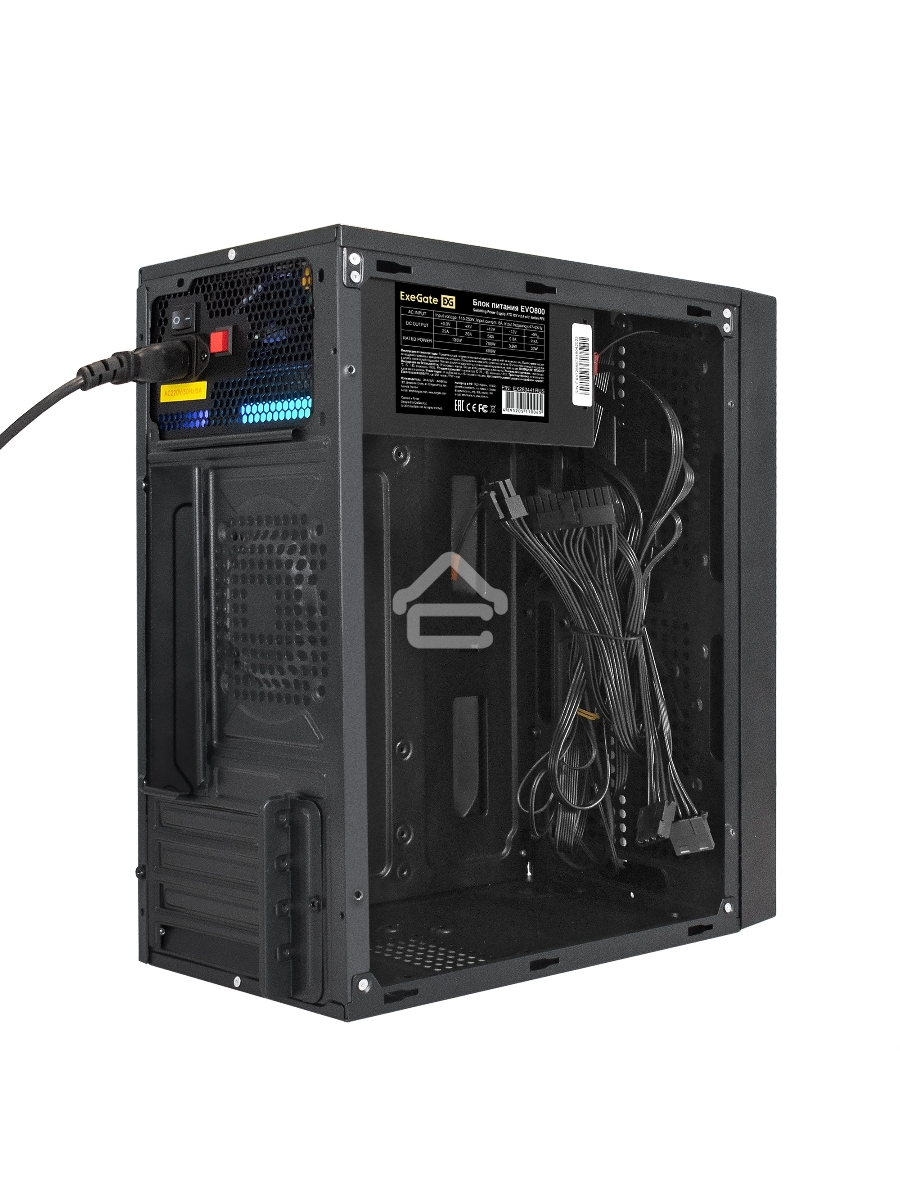 Компьютерный корпус Minitower ExeGate mEVO-9301-EVO800 (mATX, БП EVO800RGB с вент. 12см, с окном, 2*USB+1*USB3.0, HD аудио, черный, с RGB подсветкой)