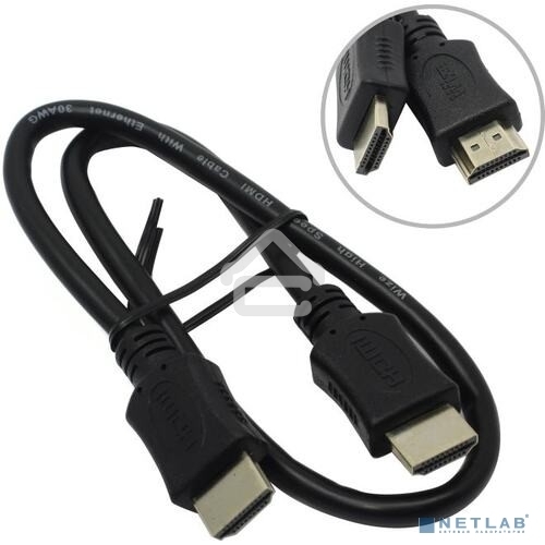 Кабель HDMI C-HM-HM-0.5M Wize,0.5 м, v.2.0, 19M/19M, позол.разъемы, экран, черный, пакет