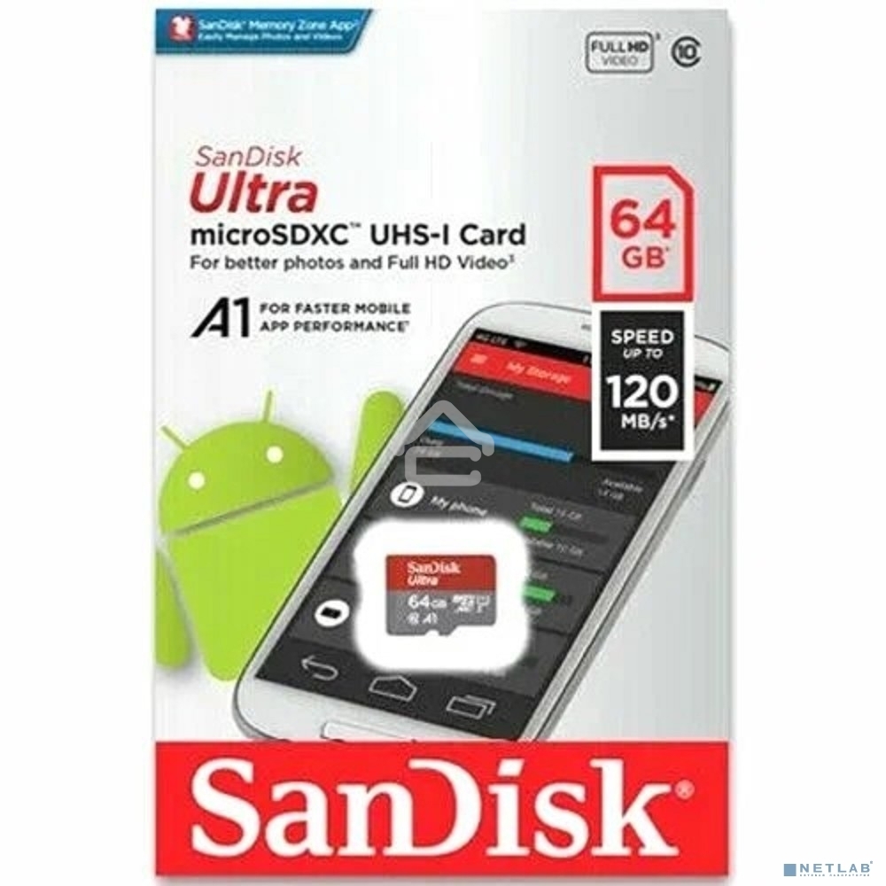 Флеш карта microSD 64Gb SanDisk microSDXC Class 10 Ultra UHS-I A1 140MB/s