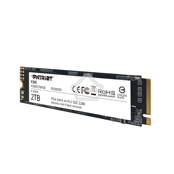Накопитель SSD Patriot P300, 2TB, PCIe 3.0 x4, M.2 2280, NVMe, R/W 2100/1650