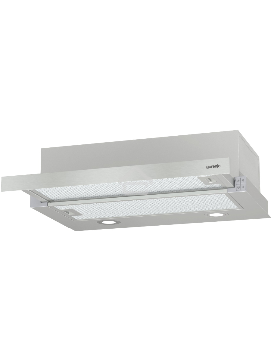 Встраиваемая вытяжка Gorenje TH62E4X, ширина 60 см, механическое управление, отвод и рециркуляция, 450 м3/ч, нержавеющая сталь