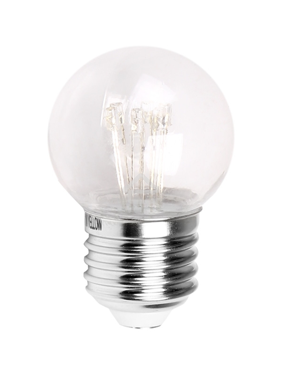 Лампа шар e27 6 LED  Ø45мм - ТЕПЛЫЙ БЕЛЫЙ, прозрачная колба, эффект лампы накаливания
