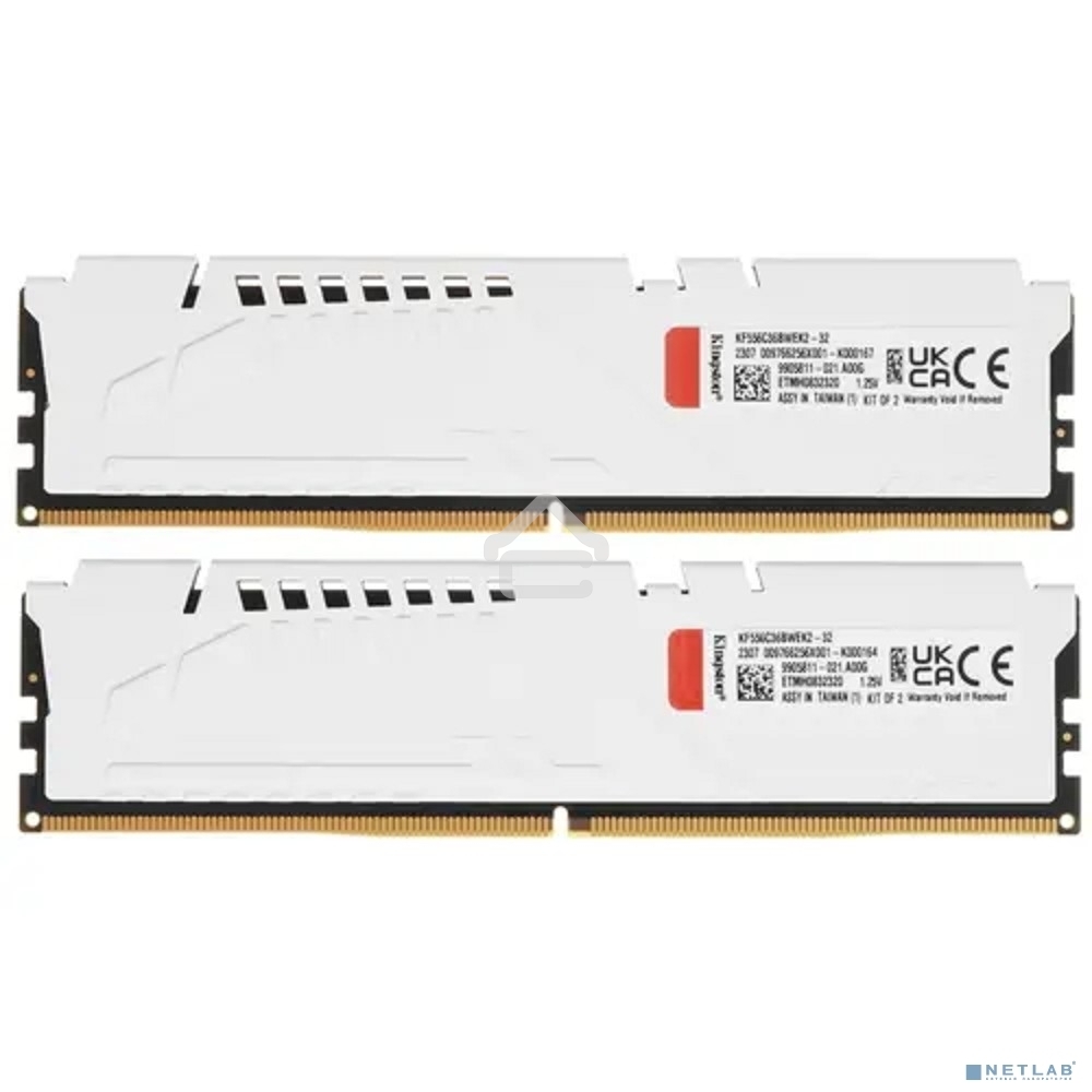 Оперативная память Kingston Fury Beast, DDR5, 32Gb (2x16 Gb), 5600 MHz, CL36, DIMM, радиатор, белый