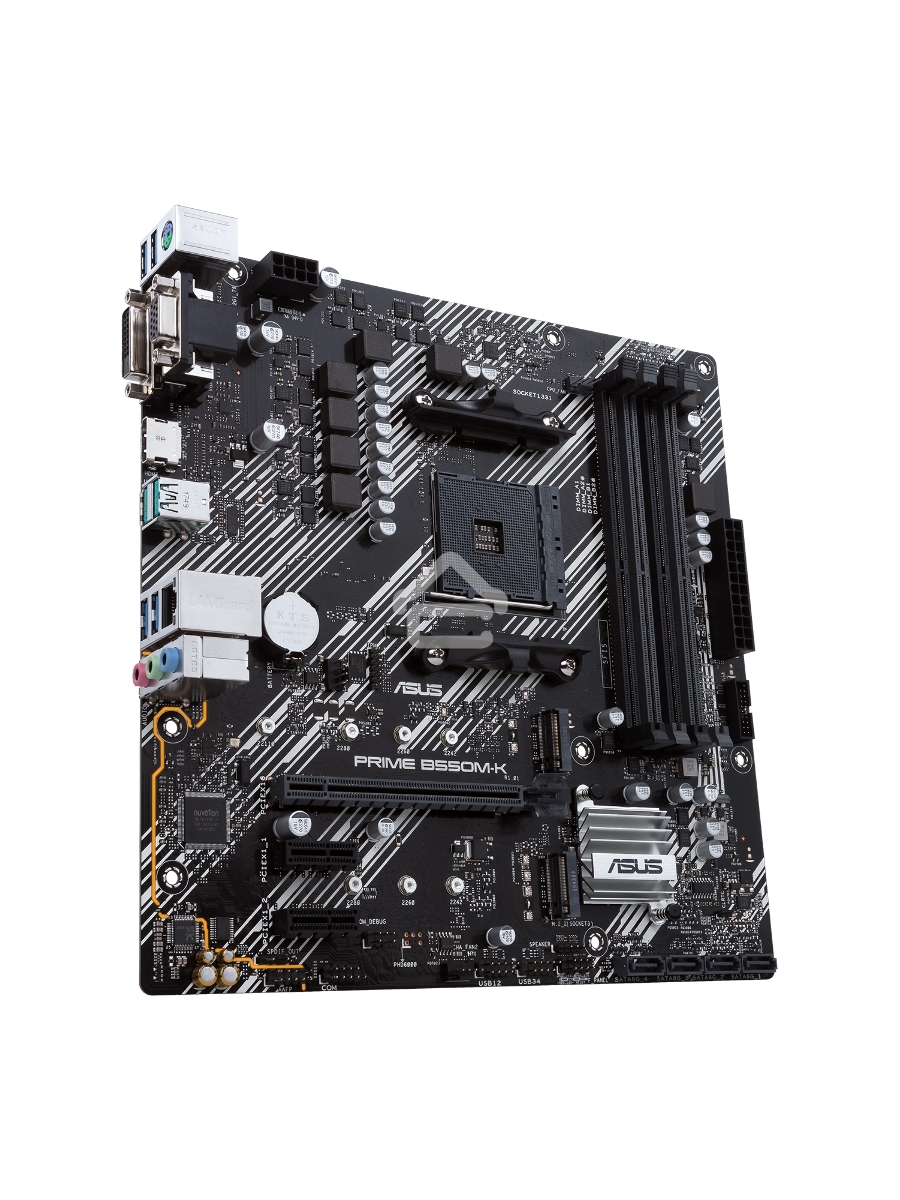 Материнская плата ASUS PRIME B550M-K, AM4, AMD B550, 4xDDR4, 4xSATA, 2xM.2, 1xPCIe 4.0 x16, 2xPCIe x1, 1xDVI-D, 1xHDMI, 1xVGA, 1x 1Gb LAN, 4xUSB 3.2 Gen 1, 2xUSB 3.2 Gen 2, 3x3.5 мм, 7.1, mATX