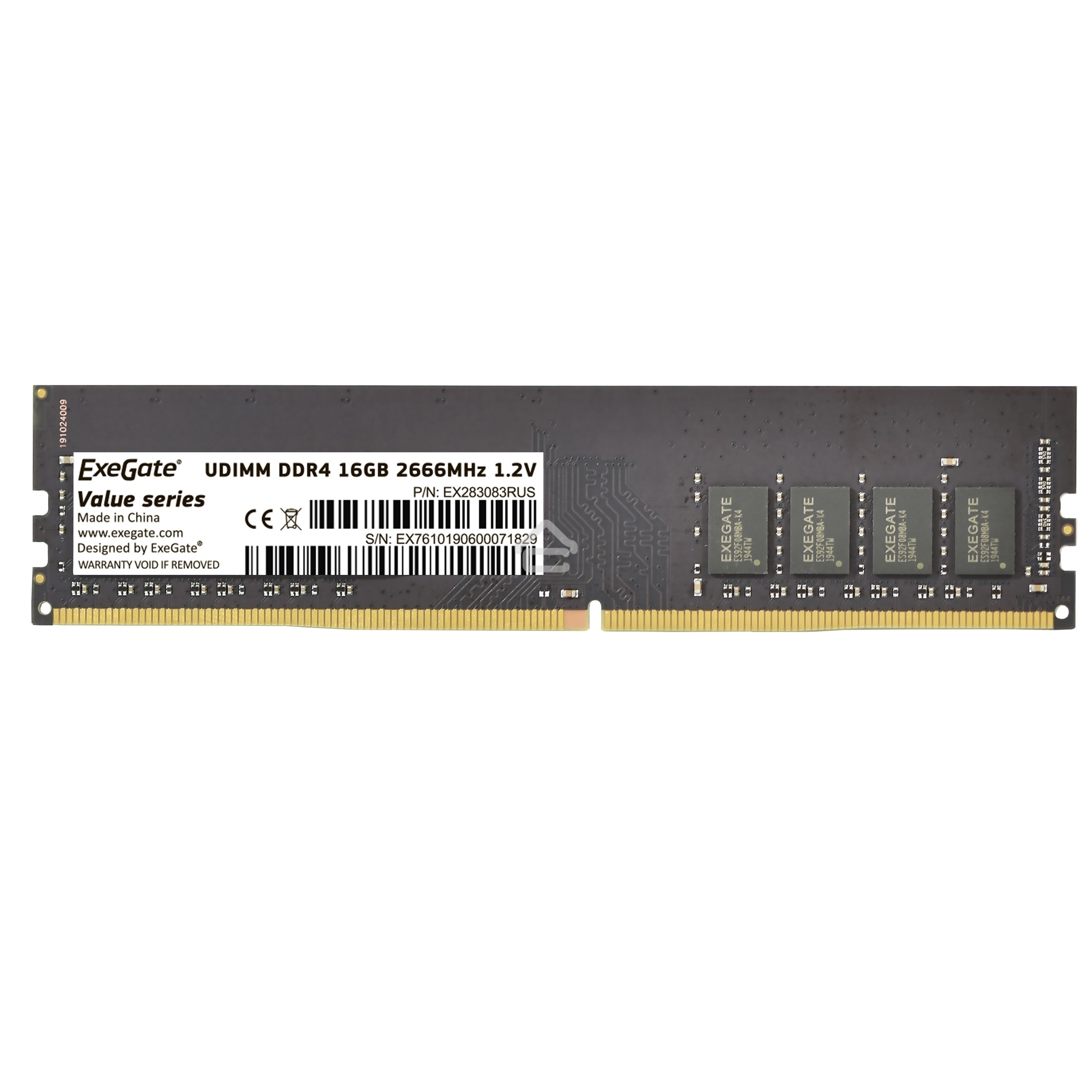 Оперативная память Exegate, DDR4, 16GB (1x16 GB), 2666 MHz, CL19, DIMM, OEM