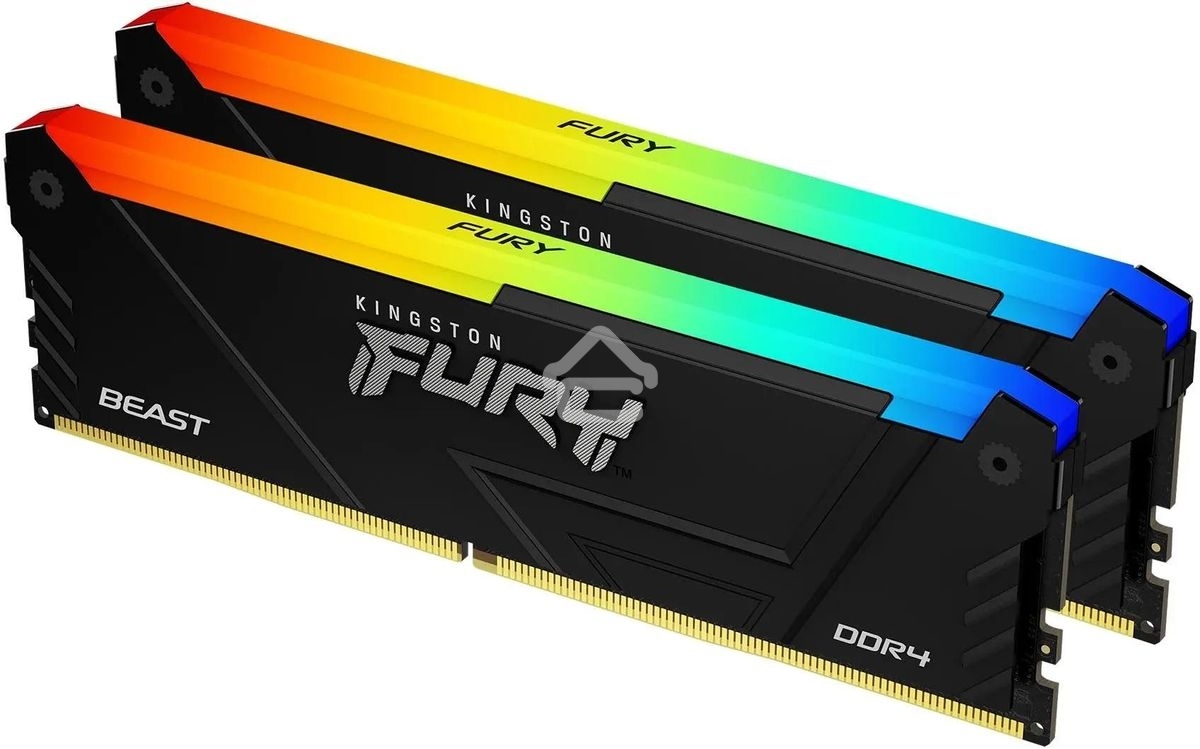 Оперативная память Kingston Fury Beast, DDR4, 16GB (2x8GB), 3600MHz, CL17, DIMM, с радиаторами, RGB, черный