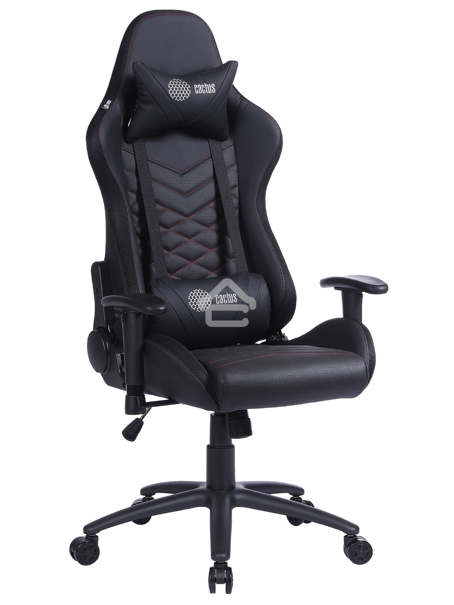 Кресло игровое Cactus CS-CHR-0099BLR черный/красный, сиденье черный/красный, эко.кожа, с подголов. крестовина металл, пластик черный