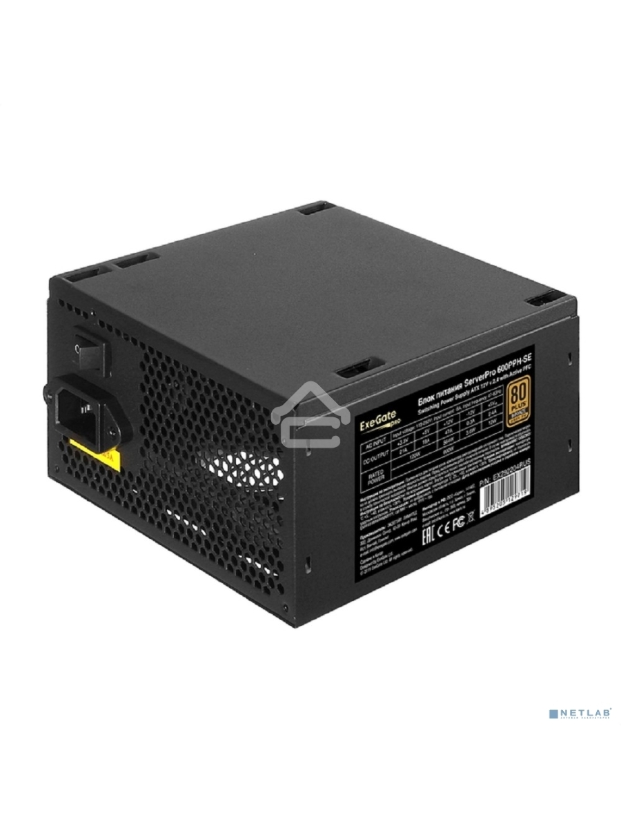 Серверный блок питания 600W ExeGate ServerPRO 80 PLUS Bronze, 600PPH-SE (ATX, for 3U+ cases, APFC, КПД 89% (80 PLUS Bronze), 12cm fan, 24p, (4+4)p, PCIe, 5SATA, 3IDE, black)