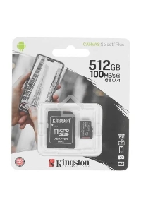 Флеш карта microSDHC 512GB microSDXC Class10 Kingston <SDCS2/512GB> UHS-I Canvas Select up to 100MB/s с адапт.