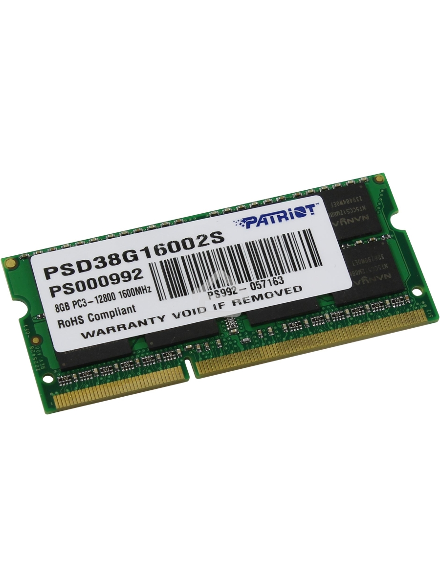 Оперативная память Patriot, DDR3, 8GB (1x8 GB), 1600 MHz, CL11, SO-DIMM