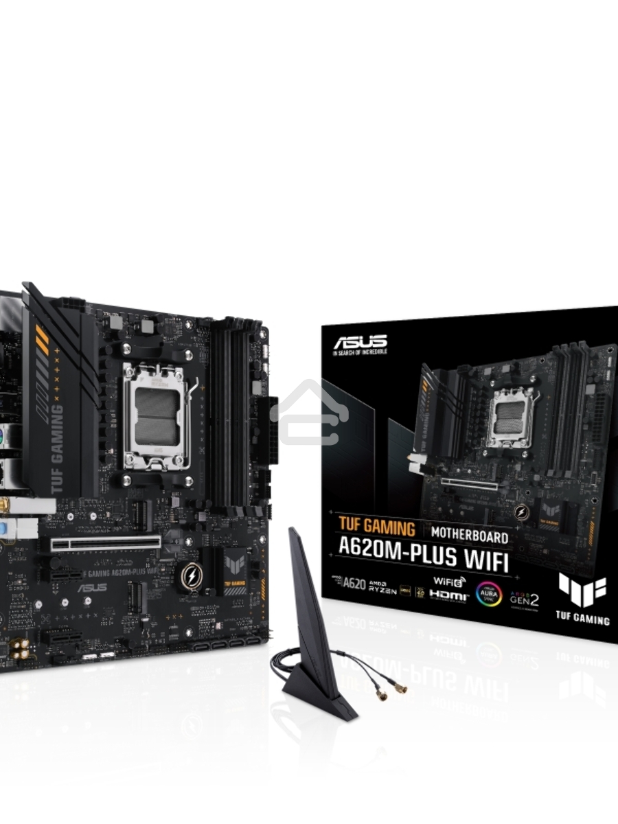 Материнская плата ASUS TUF GAMING A620M-PLUS WIFI, AM5, AMD A620, 4xDDR5, 4xSATA, 2xM.2, 1xPCIe 4.0 x16, 2xPCIe x1, 2xDP, 1xHDMI, 1x 2.5Gb LAN, 4xUSB-A 2.0, 2xUSB-A 3.2 Gen 1, 3x3.5 мм, 7.1, mATX