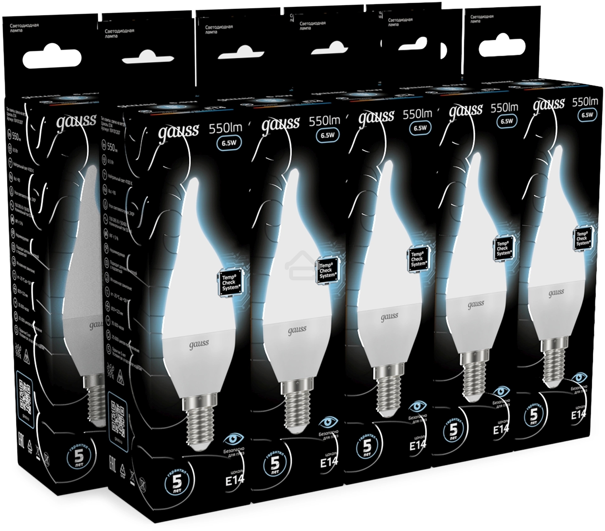 Лампа светодиодная Gauss Tailed 6.5Вт свеча 4100К белый E14 550лм 150-265В