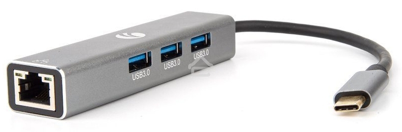 Кабель-концентратор USB 3.1 Type-Cm --> RJ-45+3port USB3.0(f) Aluminum Shell VCOM <DH311A>