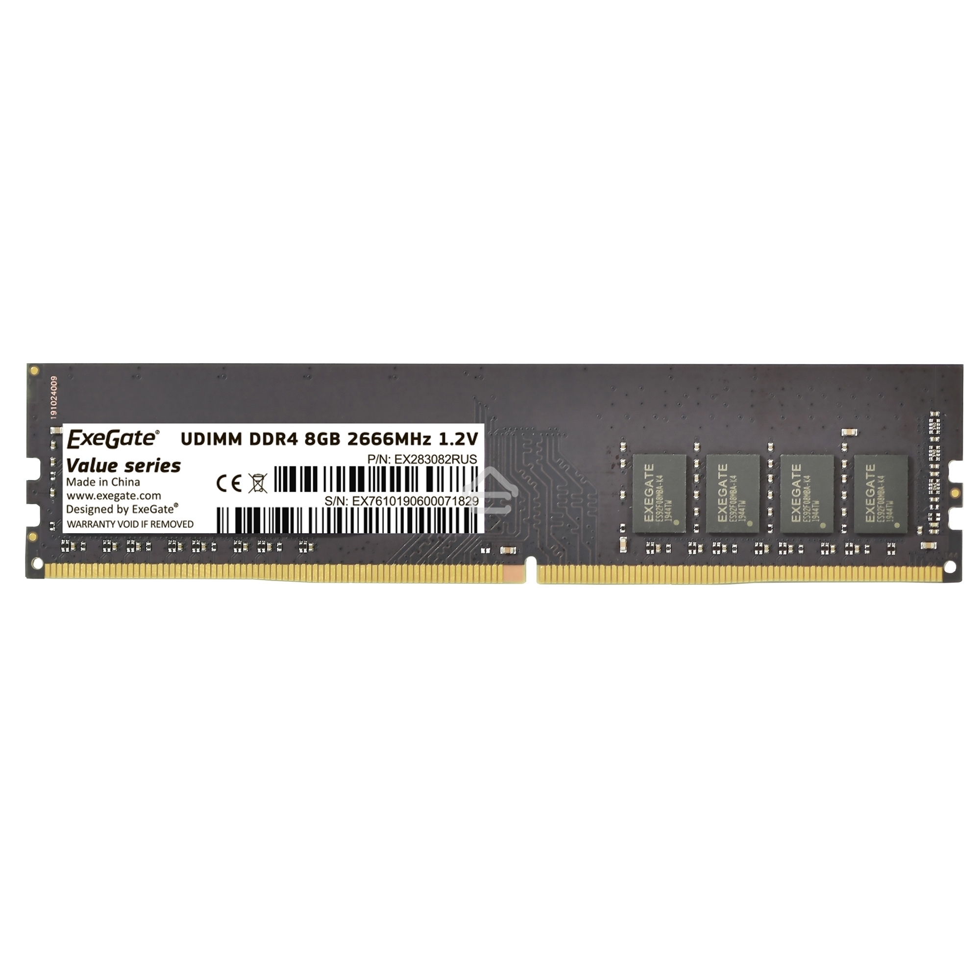 Оперативная память Exegate, DDR4, 8GB (1x8 GB), 2666 MHz, CL19, DIMM, OEM