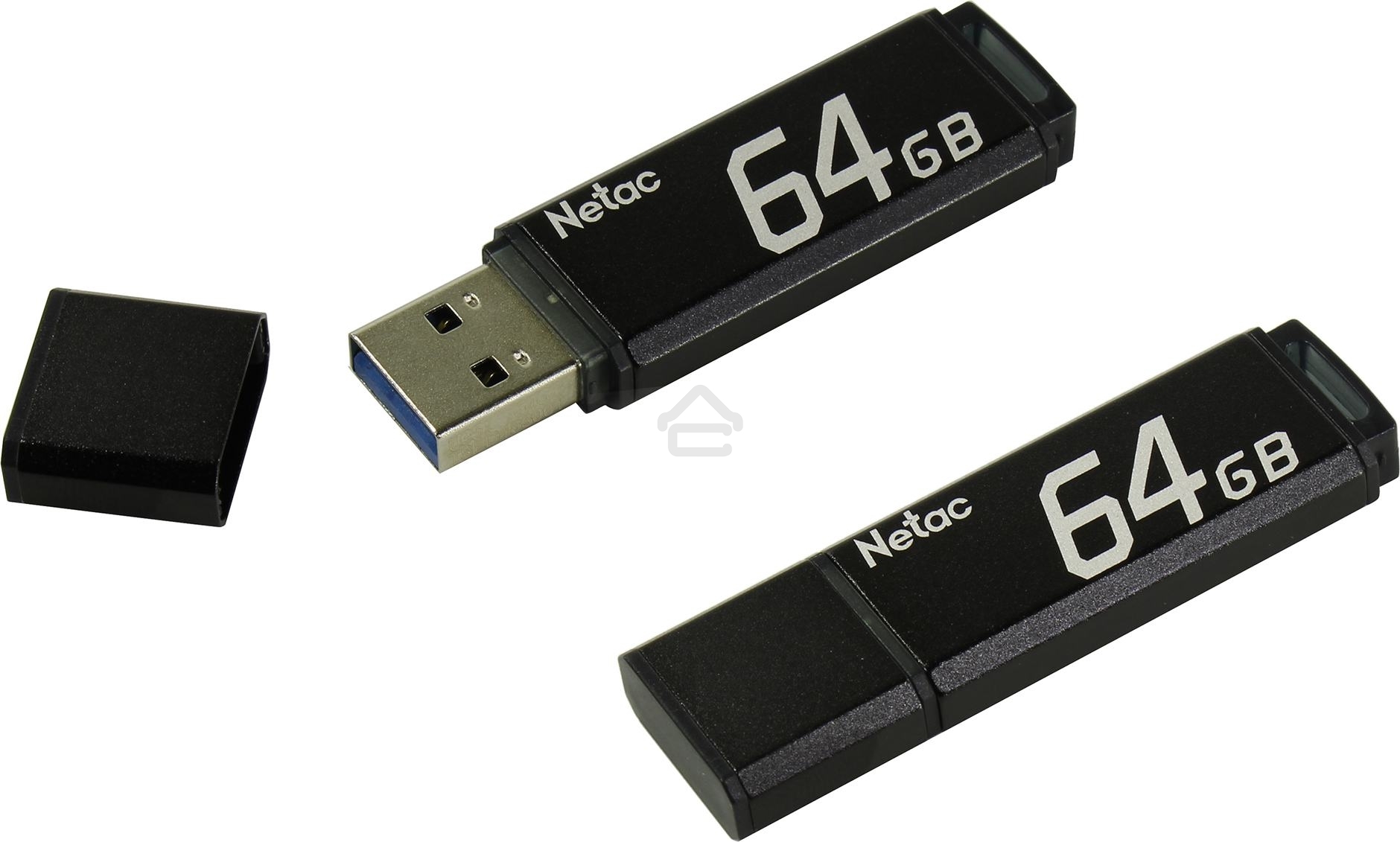 Флешка USB R/W R/W Netac U351 64Gb <NT03U351N-064G-20BK>, USB2.0, с колпачком, металлическая чёрная