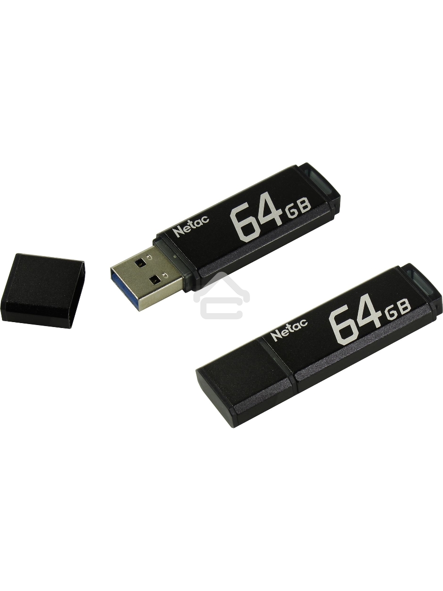 Флеш диск Netac U351 64Gb <NT03U351N-064G-20BK>, USB2.0, с колпачком, металлическая чёрная