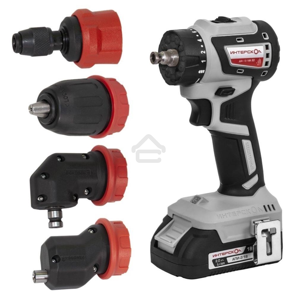 Дрель-шуруповерт аккумуляторная бесщеточная ИНТЕРСКОЛ КОМБИ ДА-13/18В 50 (2 АКБ 2 А·ч и ЗУ, кейс)