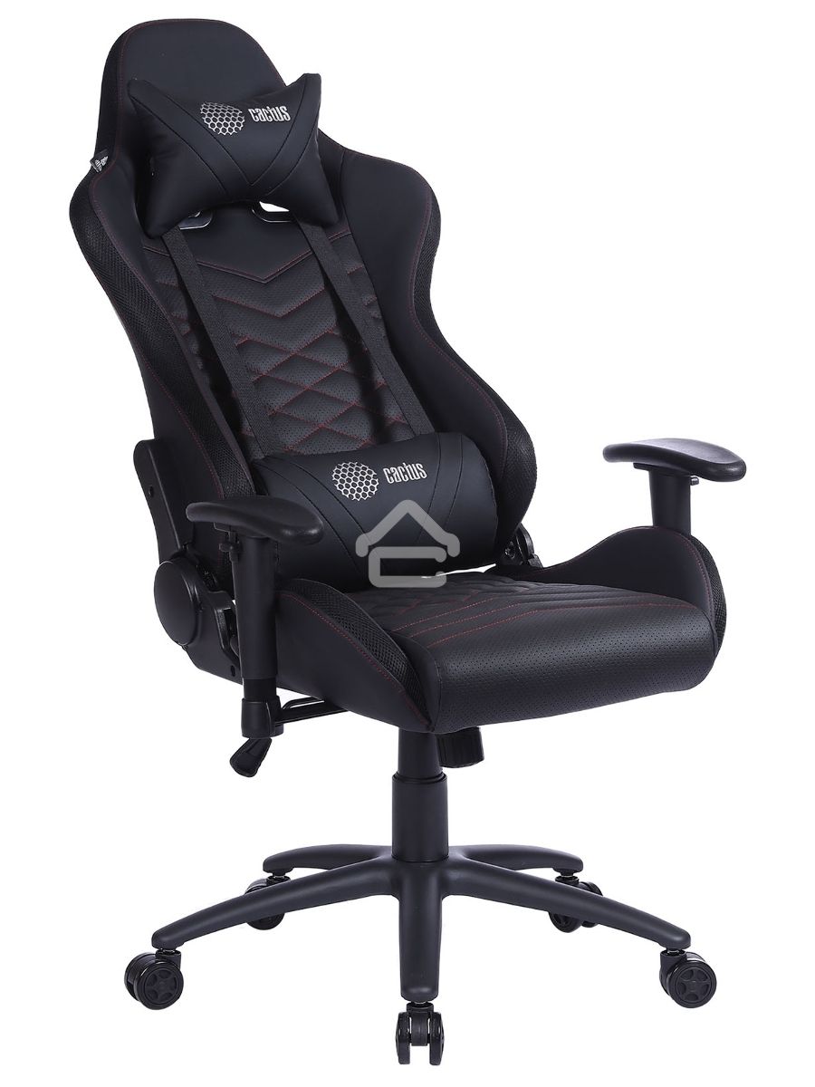 Кресло игровое Cactus CS-CHR-0099BLR черный/красный, сиденье черный/красный, эко.кожа, с подголов. крестовина металл, пластик черный