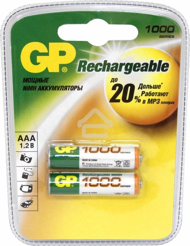 Аккумулятор GP 100AAAHC (-CR2/-UC2PET-G/BC2PET-G) AAA 1000mAh (2 шт. в уп-ке)