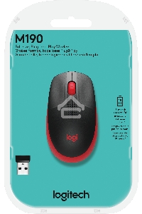 Мышь беспроводная Logitech M190 черный/красный, 1000 dpi, радиоканал, USB, кнопки - 3