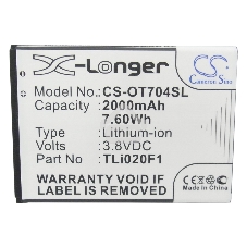 Аккумулятор CameronSinoCS-OT704SL TLi020F1 для Alcatel One Touch 7040, 7041, 6036, 5042 3.8V / 2000mAh / 7.60Wh