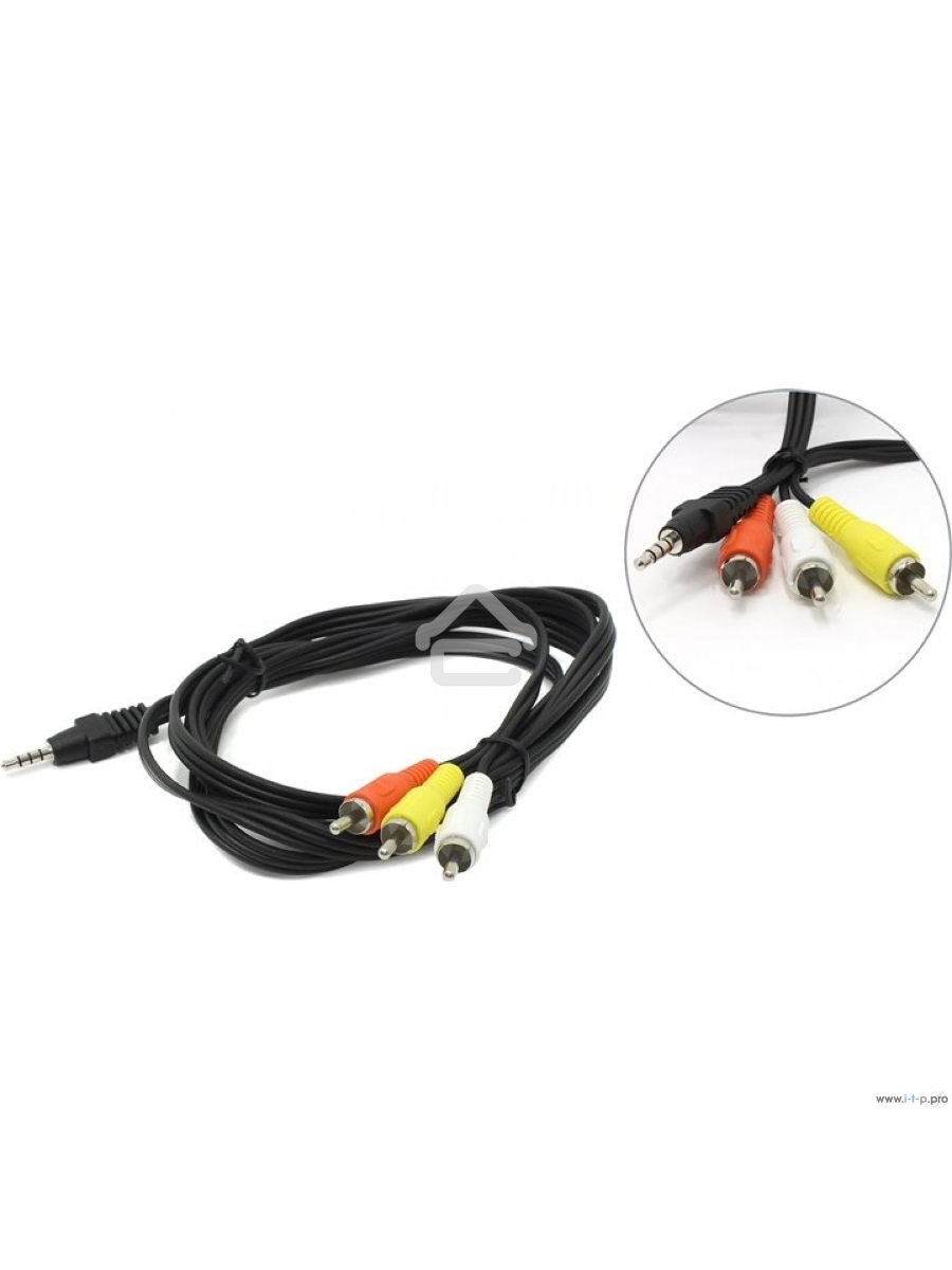 Кабель аудио/видео Cablexpert CCA-4P2R-2M, Jack3.5 4pin папа->3х RCA папа, 2м, черный