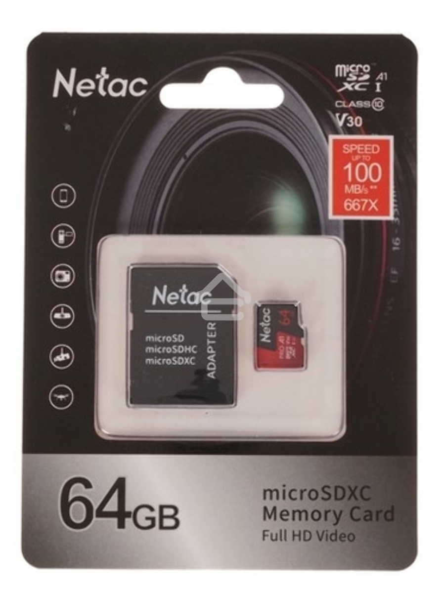 Флеш карта MicroSD card Netac P500 Extreme Pro 64GB, retail version w/SD adapter