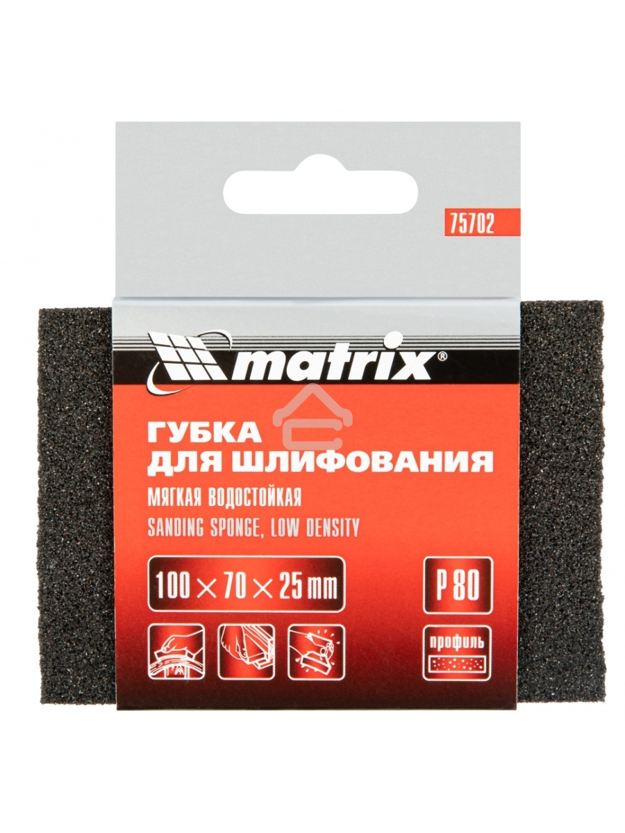 Губка для шлифования, 100 х 70 х 25 мм, мягкая, P 80 Matrix