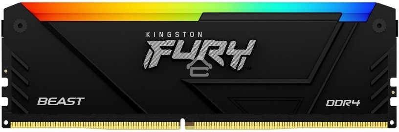 Оперативная память Kingston Fury Beast, DDR4, 16GB (1x16GB), 3600MHz, CL18, DIMM, с радиатором, RGB, черный