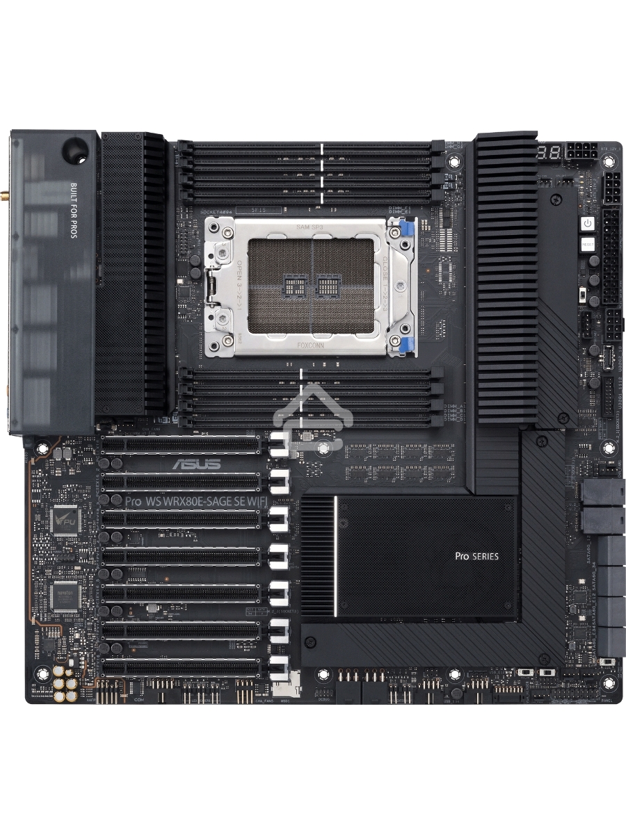 Материнская плата ASUS Pro WS WRX80E-SAGE SE WIFI, sWRX8, AMD WRX80, 8xDDR4, 8xSATA, 3xM.2, 7xPCI-E 4.0 x16, 2x 10Gb LAN, 8xUSB-A 3.2 Gen 2, 5x3.5 мм, 7.1, E-ATX