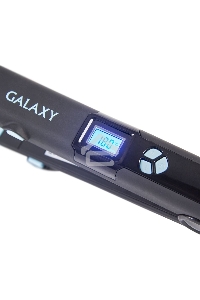 Щипцы для волос Galaxy GL 4505, голубой, 65 Вт, нагревательный элемент с защитой от перегрева, сменные пластины с керамическим покрытием: 89*27,5 мм и 89*57 мм, ЖК-дисплей с индикацией температуры, регулятор температурных режимов, шнур питания, вращающийс
