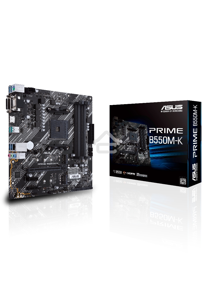 Материнская плата ASUS PRIME B550M-K, AM4, AMD B550, 4xDDR4, 4xSATA, 2xM.2, 1xPCIe 4.0 x16, 2xPCIe x1, 1xDVI-D, 1xHDMI, 1xVGA, 1x 1Gb LAN, 4xUSB 3.2 Gen 1, 2xUSB 3.2 Gen 2, 3x3.5 мм, 7.1, mATX