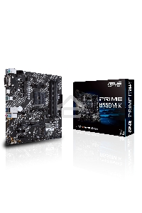 Материнская плата ASUS PRIME B550M-K, AM4, AMD B550, 4xDDR4, 4xSATA, 2xM.2, 1xPCIe 4.0 x16, 2xPCIe x1, 1xDVI-D, 1xHDMI, 1xVGA, 1x 1Gb LAN, 4xUSB 3.2 Gen 1, 2xUSB 3.2 Gen 2, 3x3.5 мм, 7.1, mATX