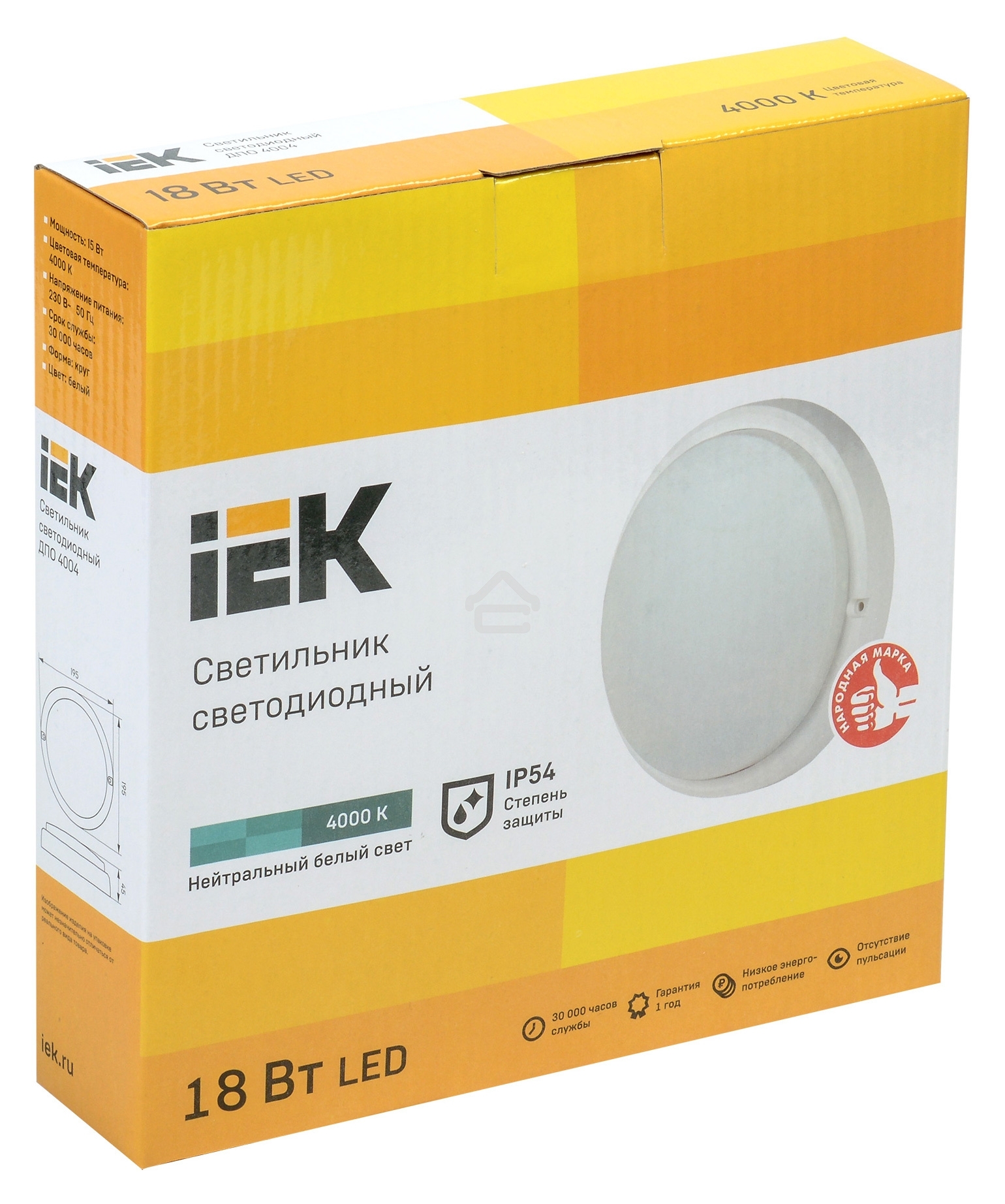Светильник Iek LDPO0-4004-18-4000-K01 LED ДПО 4004 18Вт IP54 4000K круг белый IEK