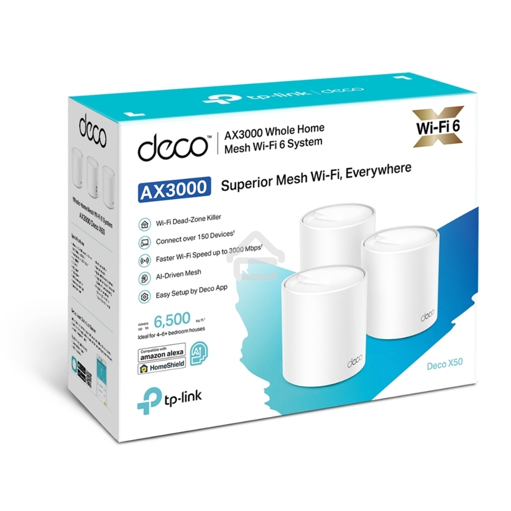 Бесшовный Mesh роутер TP-Link Deco X50(3-Pack) AX3000 10/100/1000BASE-TX (упак.:3шт)