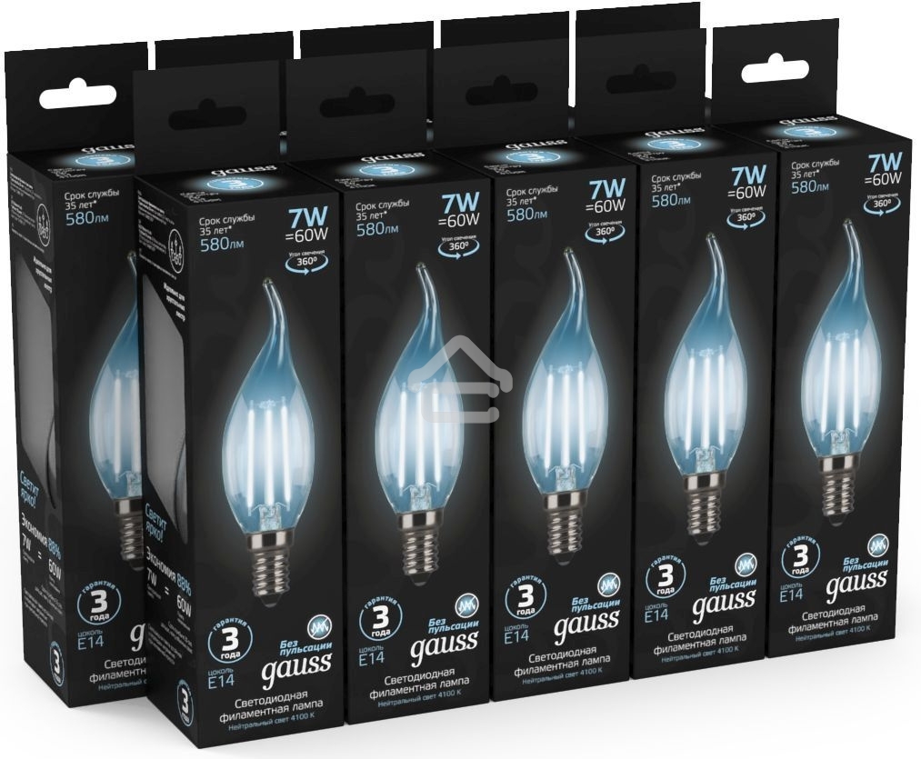 Светодиодная лампа GAUSS 104801207 LED Filament Свеча на ветру E14 7W 580lm 4100К 1/10/50