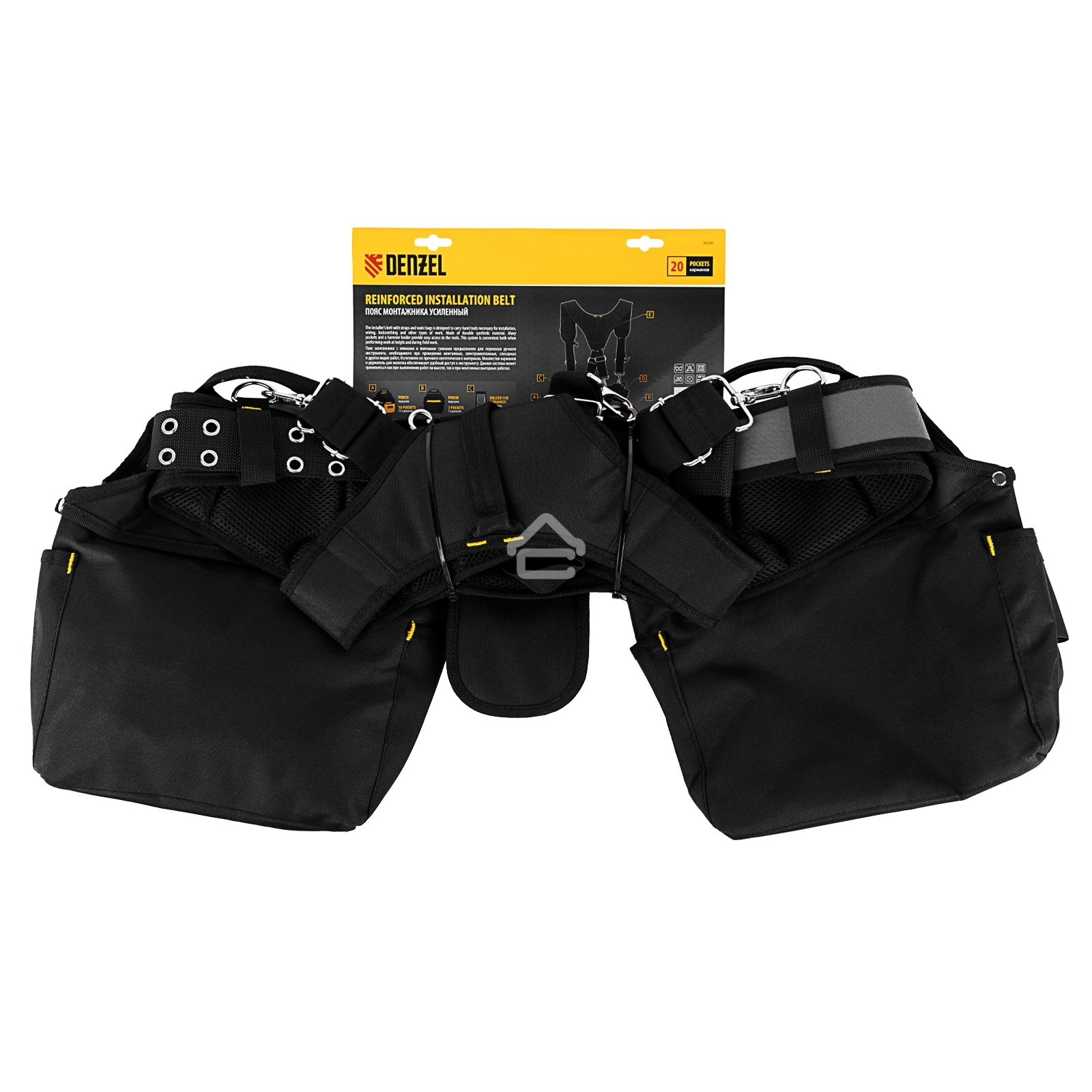 Пояс монтажника усиленный Denzel с лямками, сумки поясные, держатель для молотка