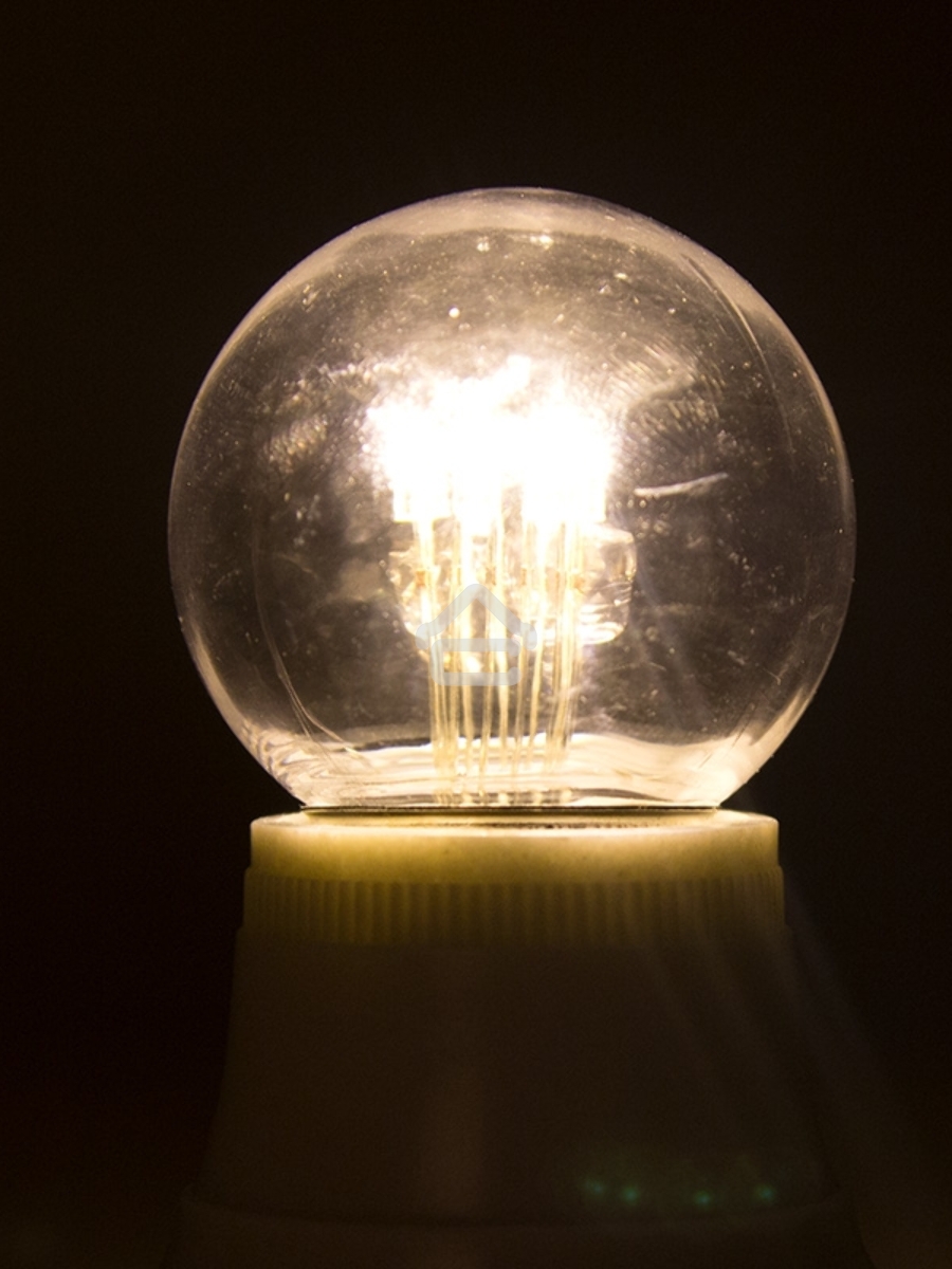 Лампа шар e27 6 LED  Ø45мм - ТЕПЛЫЙ БЕЛЫЙ, прозрачная колба, эффект лампы накаливания