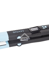 Щипцы для волос Galaxy GL 4505, голубой, 65 Вт, нагревательный элемент с защитой от перегрева, сменные пластины с керамическим покрытием: 89*27,5 мм и 89*57 мм, ЖК-дисплей с индикацией температуры, регулятор температурных режимов, шнур питания, вращающийс